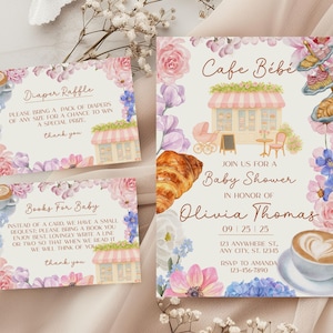 Bebe Cafe-Babyparty-Einladungs-Paket: Französisches Pariser Thema (printable E-vite Set)
