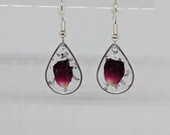 Pendants d'oreilles pétale de rose rouge