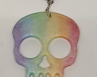 Porte-clés de crâne arc-en-ciel à paillettes