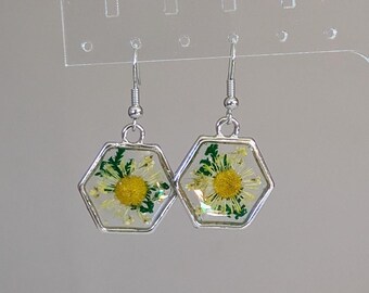 Boucles d'oreilles fleurs pressées jaunes