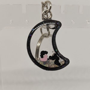 Black and sliver glitter moon shaker keychain