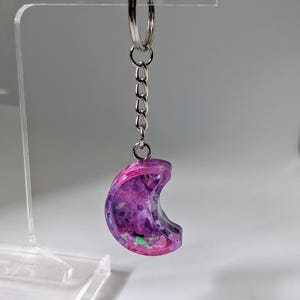 Pink and Purple glitter moon shaker keychain