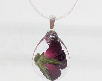 Pendentif fleur rose rouge