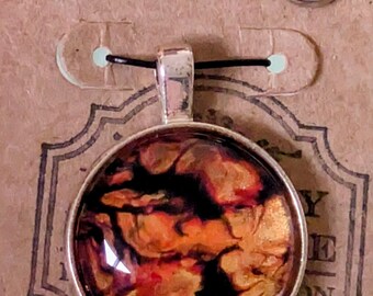 Ensemble pendentif et boucle d'oreille peinture orange, or et noir