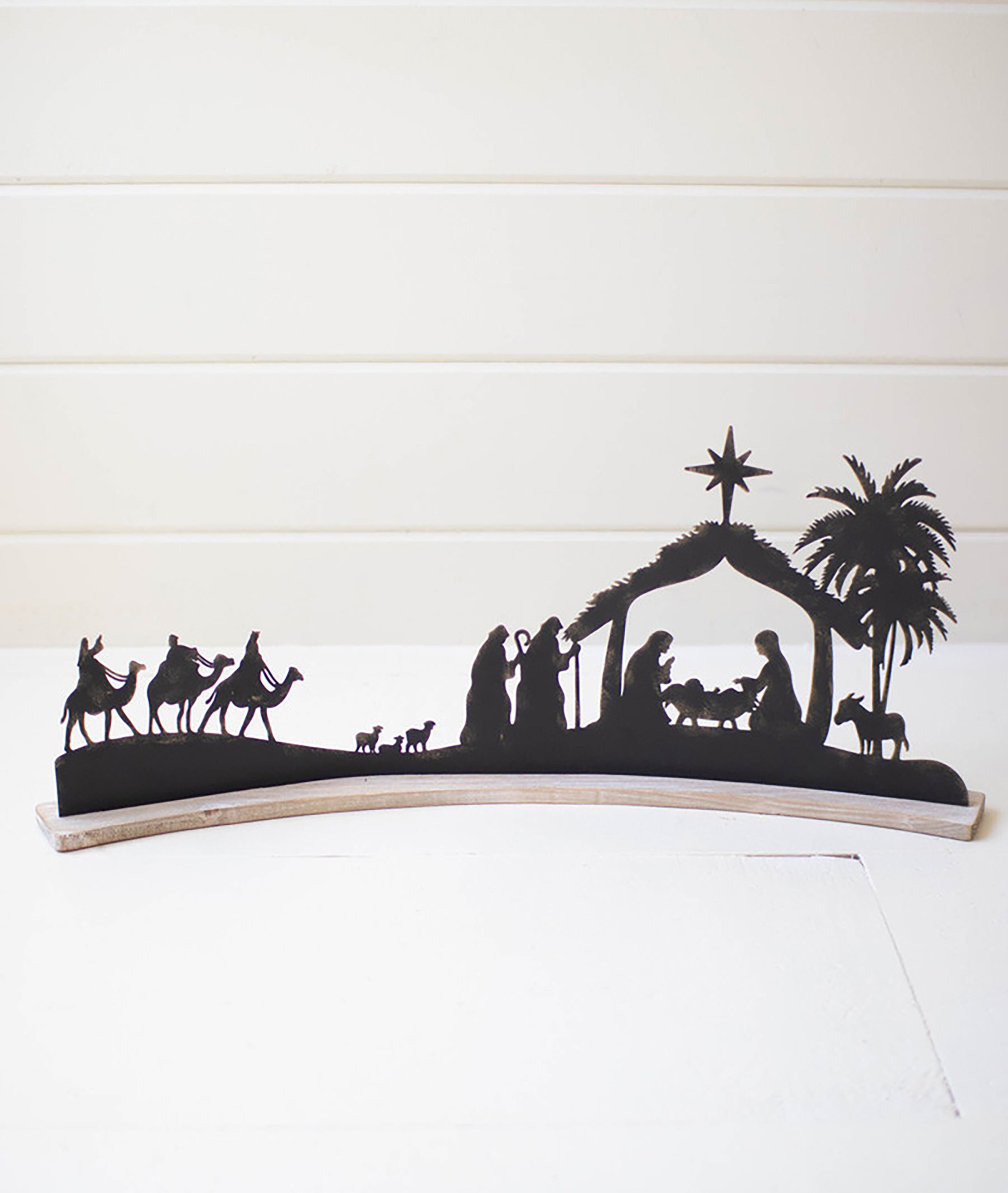 Black Metal Nativity on a Curved Wood Base Etsy