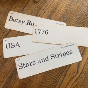 Conjunto de 4 flashcards estilo vintage feito à mão frete grátis EUA, Betsy Ross, 1776, estrelas e listras