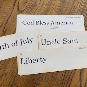 Juego de 4 tarjetas didácticas hechas a mano de estilo vintage con mensajes patrióticos, envío gratuito: Libertad, Tío Sam, 4 de julio, Dios bendiga a Estados Unidos
