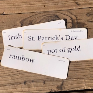 Vintage stijl handgemaakte flashcards Set van vier gratis verzending St. Patrick's Day, pot met goud, Iers, regenboog