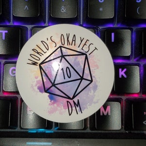 World&#39;s Okayest DM Sticker | DnD Stickers, D20 Sticker, Dungeons & Dragons, Vinyl Laptop Sticker