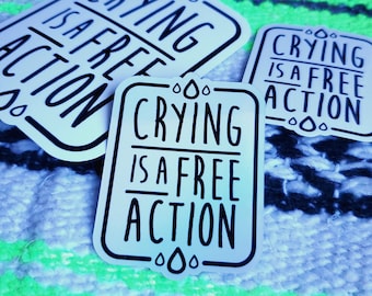 Crying is a Free Action Sticker | DnD Stickers, Dungeons & Dragons, Nerdy Laptop Sticker, Water Bottle Sticker