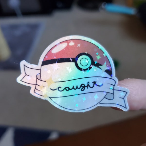 Pokemon "Caught" Vinyl Sticker | Pokemon Sticker | Pokemon Gift, Pokeball Sticker, Nerdy Stickers, Cute Pokemon Sticker