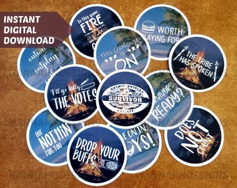 Survivor TV Show Cupcake Toppers DIGITAL DOWNLOAD | 12 Designs Included | Survivor Party Decorations