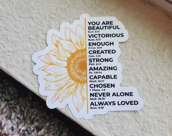You Are... Vinyl Sticker | Christian Bible Verse Sunflower Sticker | Faith Sticker, Christian Sticker, Die Cut Sticker, Religious Sticker