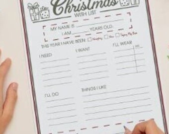 Kerstwensenlijst voor kinderen | Printbare feestdagenlijst (digitale download)