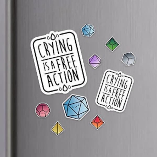 Crying is a Free Action Magnet | DnD Magnets, Dungeons & Dragons, Nerdy Computer Magnet, TTRPG Fridge Magnet, DnD Gift