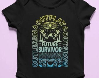 Survivor Inspired Baby Bodysuit | Outlearn, Outplay, Outgrow | Kids Survivor Merch, Survivor Shirt for Children