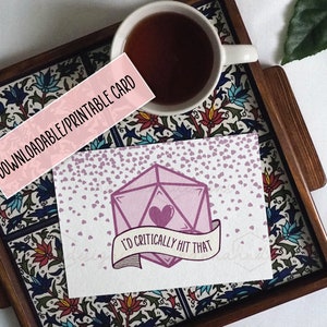 Golpearía críticamente esa tarjeta de San Valentín DESCARGABLE de DnD / Regalo nerd, Dungeons and Dragons, tarjeta de felicitación D20, tarjeta de aniversario divertida