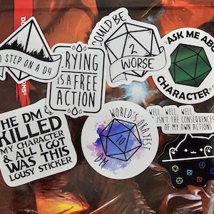BIG Dungeons and Dragons Funny Sticker Pack | 8 Stickers, DnD Stickers, D4 Sticker, Dungeons & Dragons Sticker Set, Vinyl Laptop Stickers