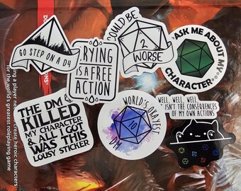 BIG Dungeons and Dragons Funny Sticker Pack | 8 Stickers, DnD Stickers, D4 Sticker, Dungeons & Dragons Sticker Set, Vinyl Laptop Stickers