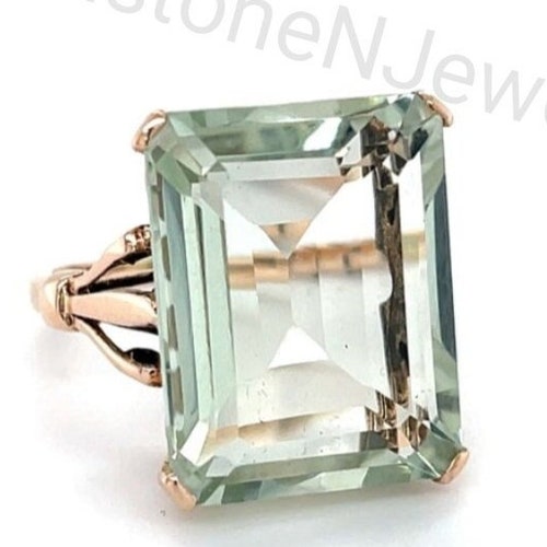 Cushion Cut Green Amethyst 925 Sterling Silver Ring 18K Rose Etsy