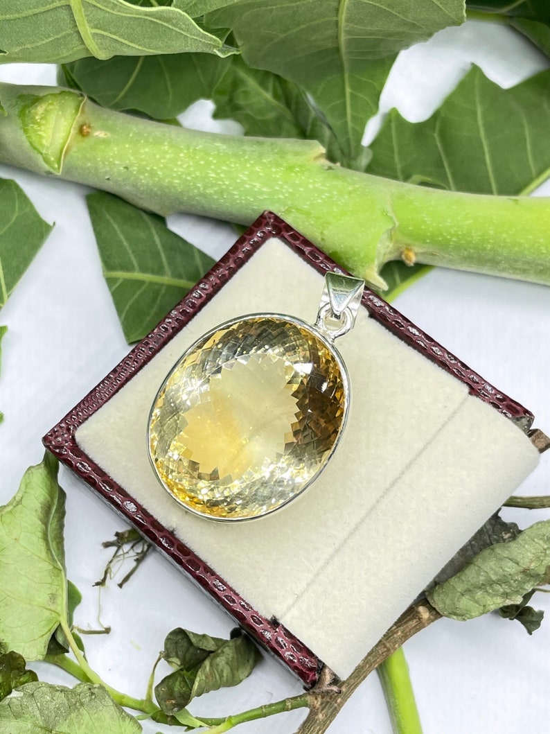 Very Large Golden Citrine Pendant Oval 