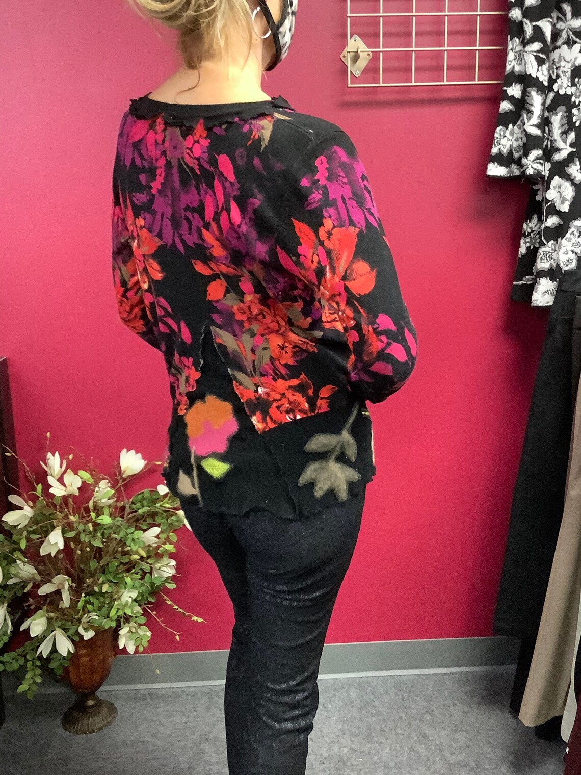 Red and black sweater with felted appliques Etsy