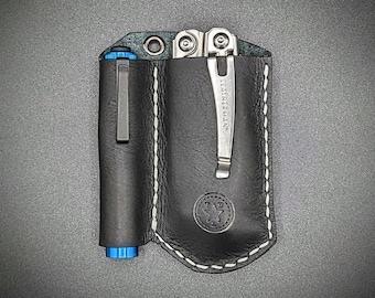 EDC leather pocket wallet/organizer for multi-tool or large pocket knife, flashlight, pen