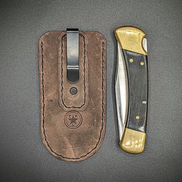 Leather deep carry pocket knife slips for Swiss Army Knives | Higonokami Japanese Folder | Large Non Clip Folder | Buck 110/112 or Similar