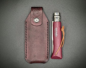 Leather Knife Belt Sheath for Opinel No. 7/8 knives with Snap Closure