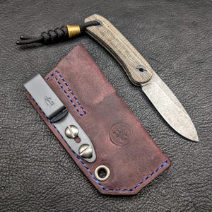 Leather Knife Sheath: Customizable Clip Carry System for Knafs Lander 4 Fixed Blade 3 - Merlot