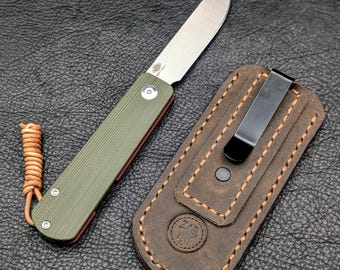 Leather Knife Clip Slip: Deep Carry Clip Sheath for Higonokami, Case Trapper, Otter Messer or similar