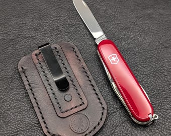 Leather Pocket Knife Slip: Deep Carry for Large Swiss Army Knife