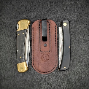 Leather deep carry pocket knife slips for Swiss Army Knives | Higonokami Japanese Folder | Large Non Clip Folder | Buck 110/112 or Similar