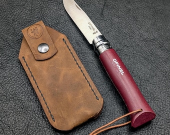 Leather Knife Belt Sheath for Opinel No. 7/8 knives with Snap Closure