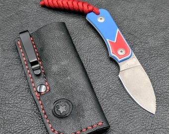 Neches - Leather Knife Sheath: Deep Carry Clip Slip for Knafs/Civivi Baby Banter and CRKT Minimalist Bowie fixed blades