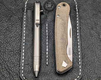 The Gent - Leather Two-Slot Pocket Wallet for Pen and large non-clipped Slipjoint Knife or similar