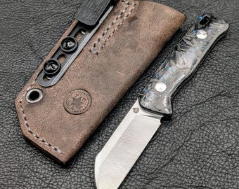 Leather Knife Sheath: Customizable Clip Carry System for QSP Baby Penguin Fixed Blade