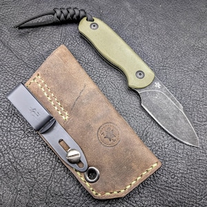 Leather Knife Sheath: Customizable Clip Carry System for ESEE Izula and Kizer Dropbear Fixed Blades image 6