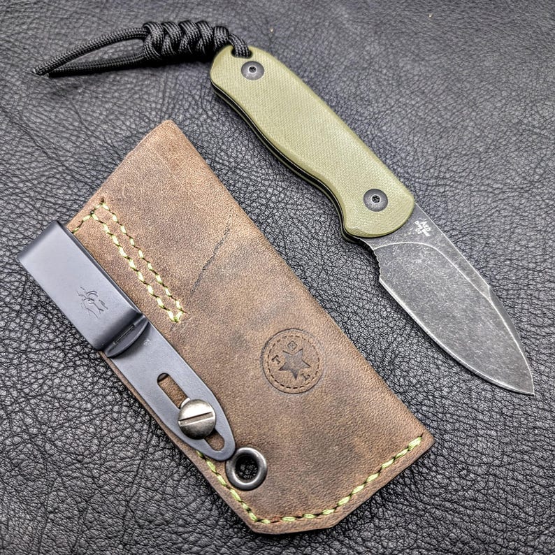 Leather Knife Sheath: Customizable Clip Carry System for ESEE Izula and Kizer Dropbear Fixed Blades image 6