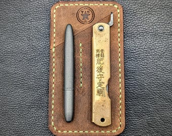 The Gent Mini - Leather Two-Slot Pocket Organizer: Pen & Knife Wallet