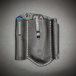 The Pocket Check - Texas Size - Cartera/organizador de bolsillo de cuero EDC con capacidad para linterna/multiherramienta XL o navaja de bolsillo grande/bolígrafo