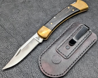 Hand Stitched Leather Pocket Knife Slip: Deep Carry, Buck 110, Sodbuster, Opinel or similar
