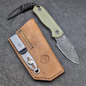 Leather Knife Sheath: Customizable Clip Carry System for ESEE Izula and Kizer Dropbear Fixed Blades image 16