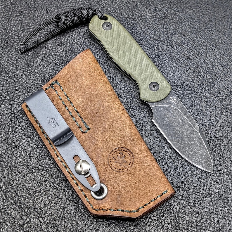 Leather Knife Sheath: Customizable Clip Carry System for ESEE Izula and Kizer Dropbear Fixed Blades image 16