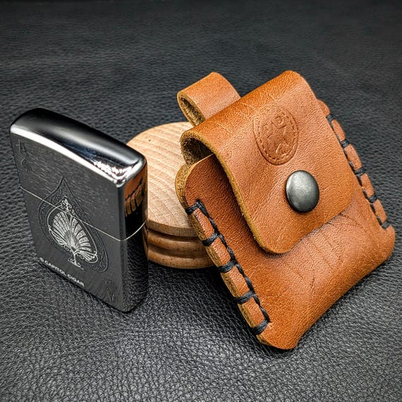 The Grunt - Handmade leather case for flip up butane lighter with snap closure | Keychain Loop