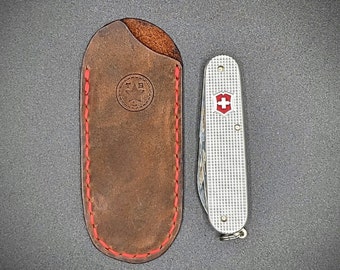 The Alpine - Handmade Leather Pocket Knife Slip for small folding knife: Swiss Army Knife Cadet SAK, Case Texas Toothpick
