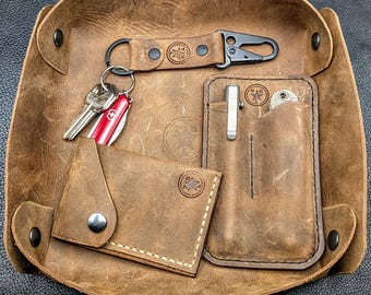 Handmade Leather Valet Tray | Travel Pocket Dump Organizer