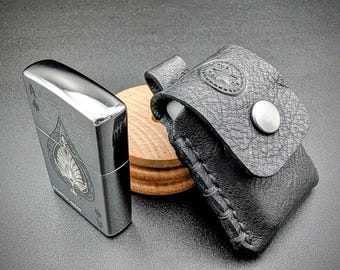 The Grunt - Handmade leather case for flip up butane lighter with snap closure | Keychain Loop