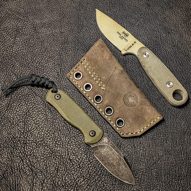 Leather Knife Sheath: Customizable Clip Carry System for ESEE Izula and Kizer Dropbear Fixed Blades image 3