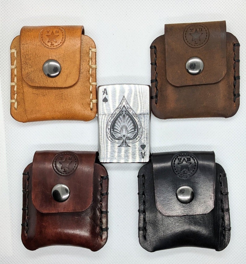 Handmade leather zippo case with snap closure Etsy